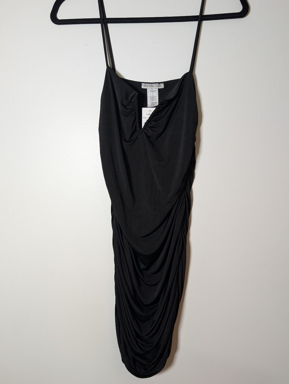 Charlotte Russe Black Ruched Slip Mini Dress NWT - Picture 2 of 6